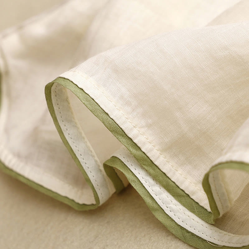 Chemise en coton Buddha Stones à fleurs et feuilles vertes brodées, col ras du cou et manches trois-quarts pour femme - image 8