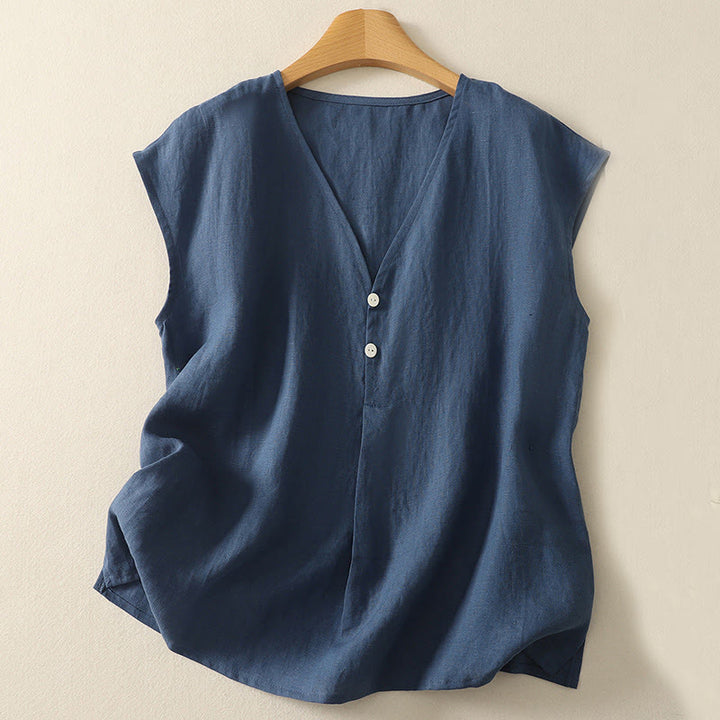 Gilet sans manches en coton pour femme, col en V, style rétro, motif Buddha Stones - Bleu acier - US8-10，UK/AU12-14，EU40-42 (2XL) - image 0