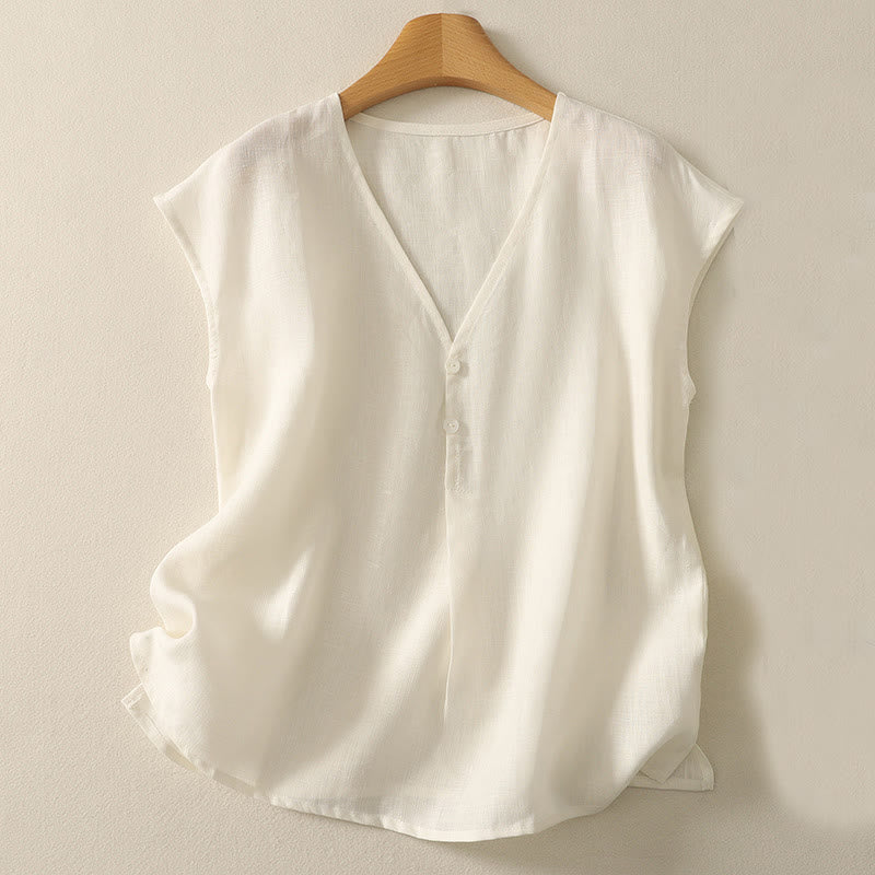 Gilet sans manches en coton pour femme, col en V, style rétro, motif Buddha Stones - Lin - US8-10，UK/AU12-14，EU40-42 (2XL) - image 6