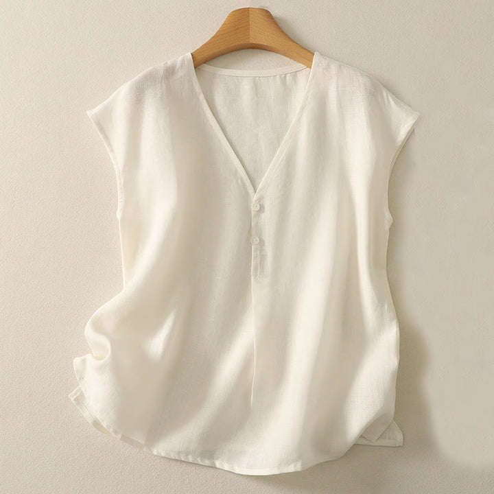 Gilet sans manches en coton pour femme, col en V, style rétro, motif Buddha Stones - Lin - US8-10，UK/AU12-14，EU40-42 (2XL) - image 6