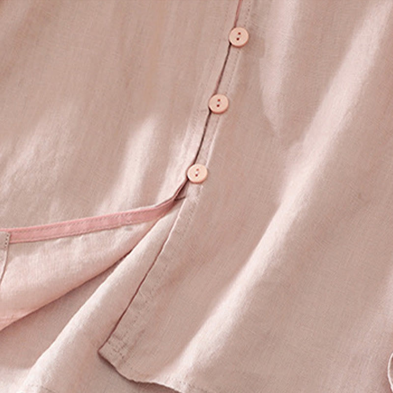 Chemise femme à manches mi-longues et col en V avec boutons unis Buddha Stones - image 4