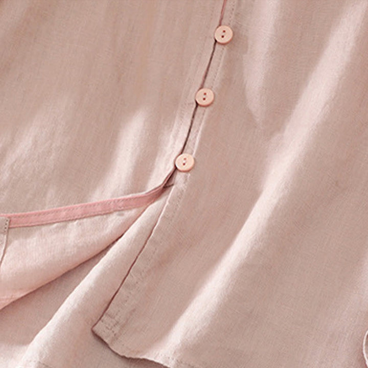 Chemise femme à manches mi-longues et col en V avec boutons unis Buddha Stones - image 4