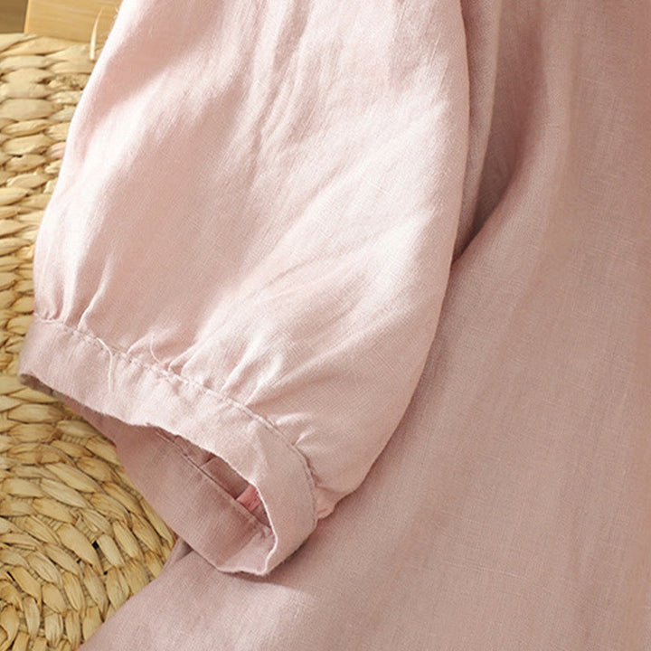 Chemise femme à manches mi-longues et col en V avec boutons unis Buddha Stones - image 6