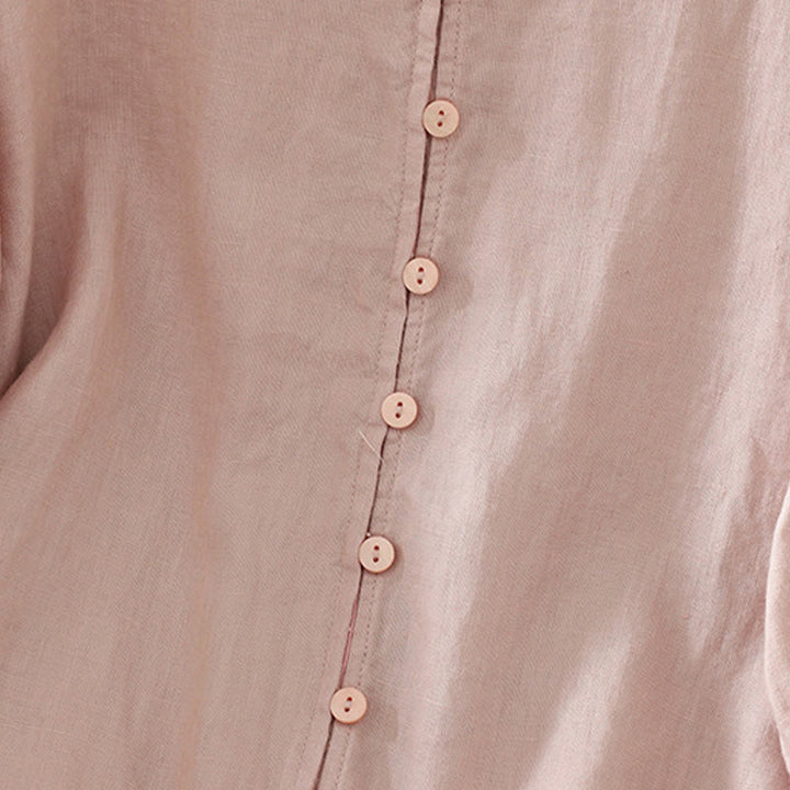 Chemise femme à manches mi-longues et col en V avec boutons unis Buddha Stones - image 3