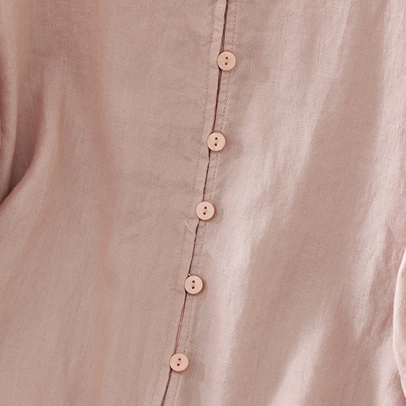 Chemise femme à manches courtes et col en V, boutons unis, Buddha Stones - image 3