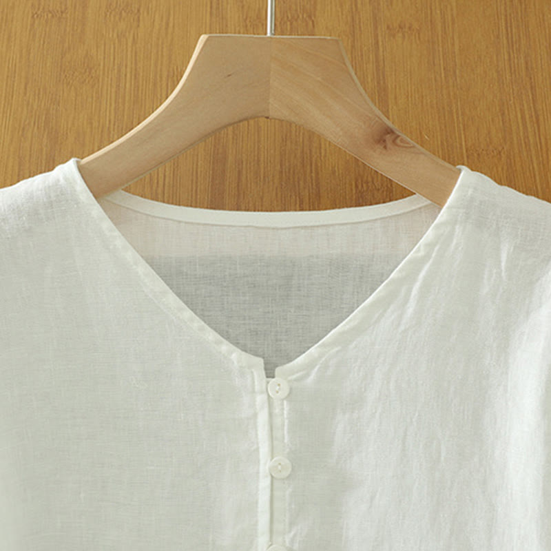 Chemise femme à manches mi-longues et col en V avec boutons unis Buddha Stones - image 9