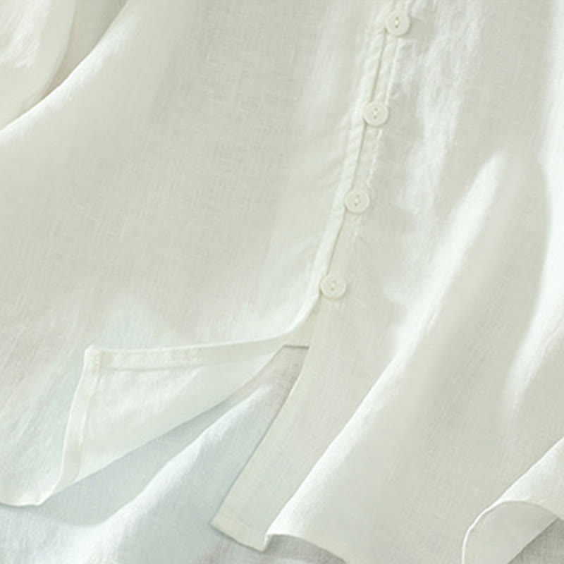 Chemise femme à manches mi-longues et col en V avec boutons unis Buddha Stones - image 14