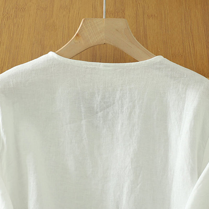 Chemise femme à manches mi-longues et col en V avec boutons unis Buddha Stones - image 9