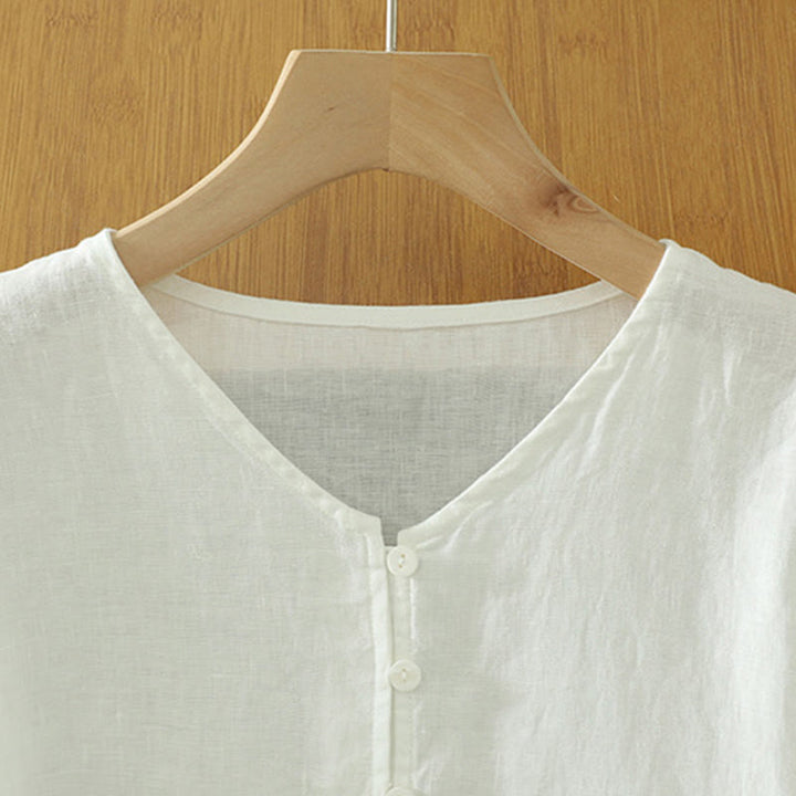 Chemise femme à manches mi-longues et col en V avec boutons unis Buddha Stones - image 8