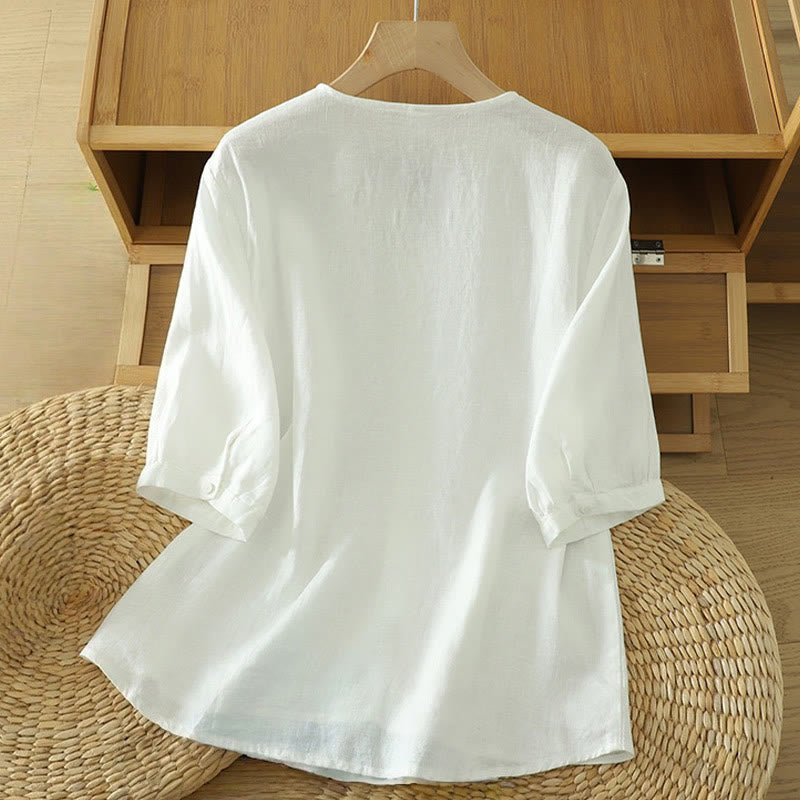Chemise femme à manches mi-longues et col en V avec boutons unis Buddha Stones - image 8
