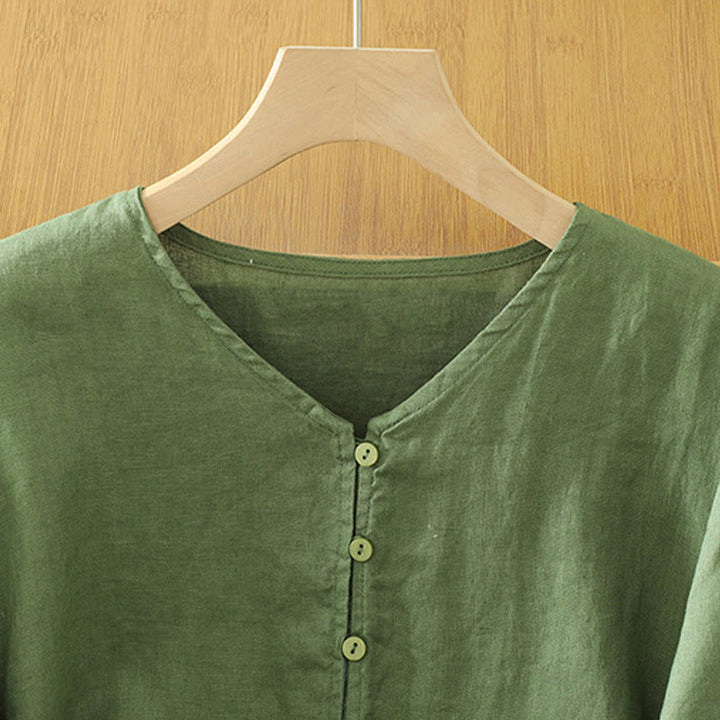 Chemise femme à manches mi-longues et col en V avec boutons unis Buddha Stones - image 17