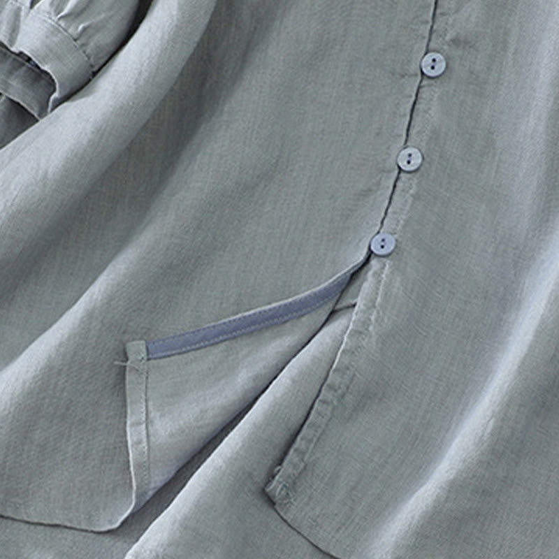 Chemise femme à manches mi-longues et col en V avec boutons unis Buddha Stones - image 24