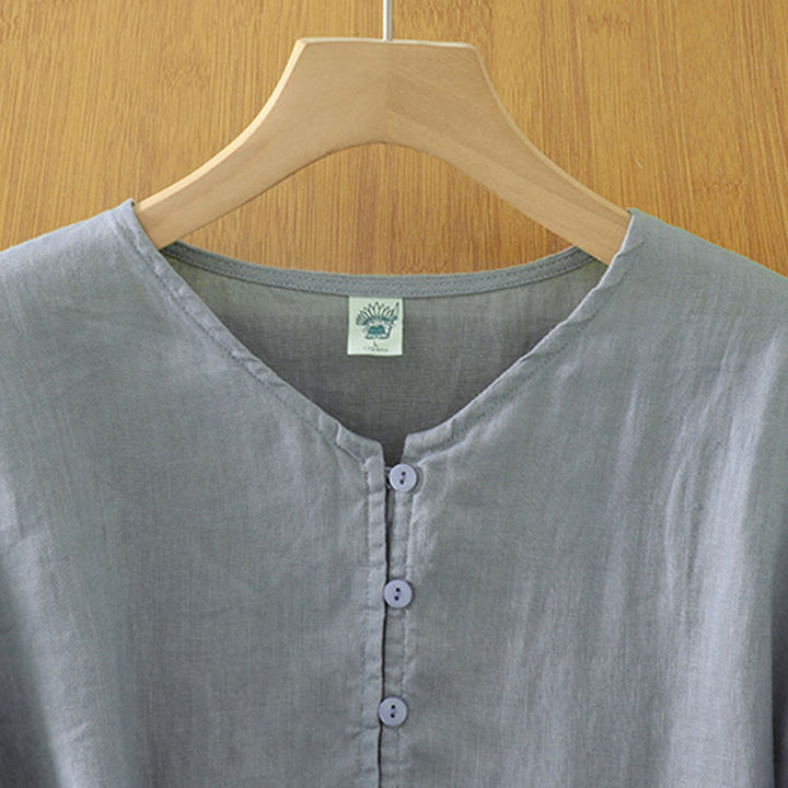 Chemise femme à manches mi-longues et col en V avec boutons unis Buddha Stones - image 23