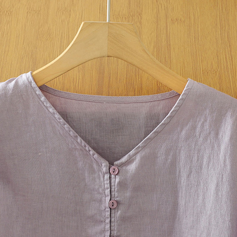 Chemise femme à manches mi-longues et col en V avec boutons unis Buddha Stones - image 28
