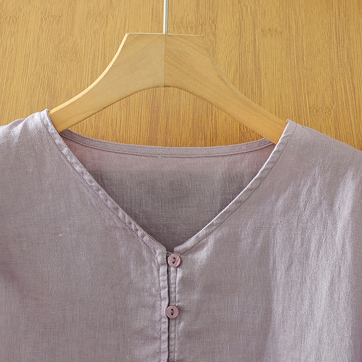 Chemise femme à manches mi-longues et col en V avec boutons unis Buddha Stones - image 28