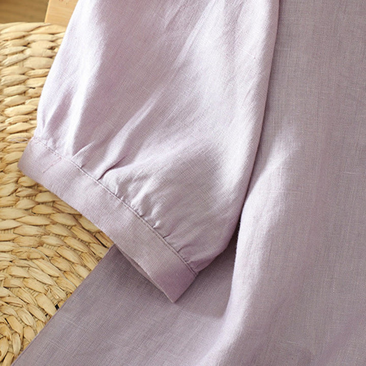 Chemise femme à manches mi-longues et col en V avec boutons unis Buddha Stones - image 31