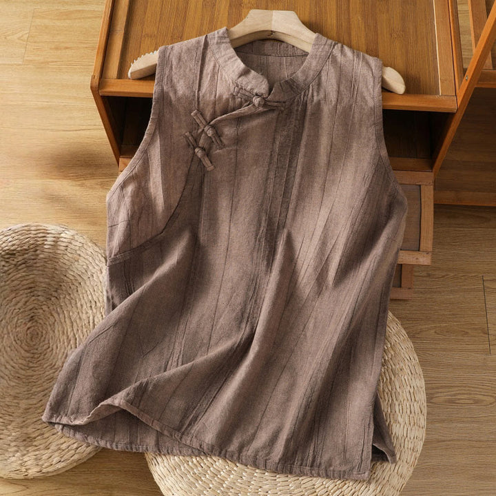 Gilet sans manches en coton pour femme, motif rétro à boutons grenouilles et Buddha Stones - RosyBrown - US8-10，UK/AU12-14，EU40-42 (2XL) - image 10