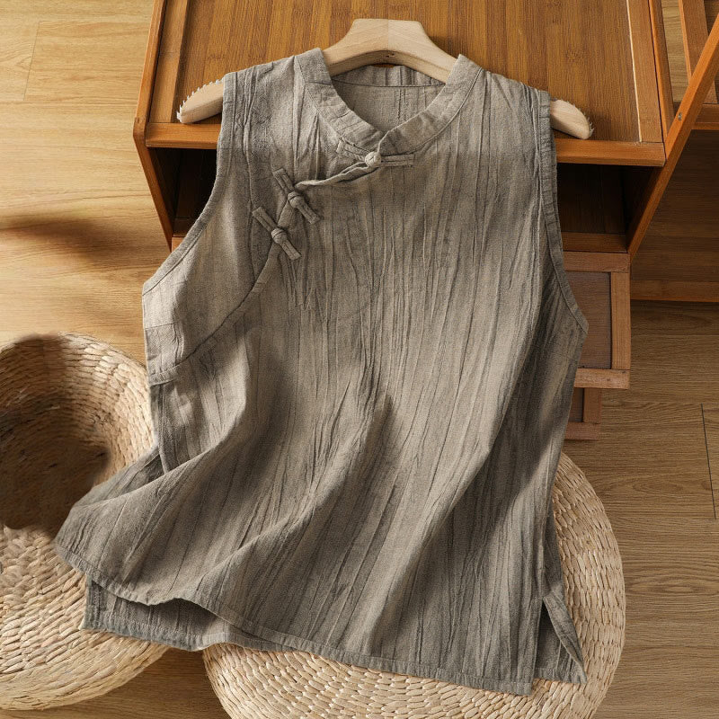 Gilet sans manches en coton pour femme, motif rétro à boutons grenouilles et Buddha Stones - Tanné - US8-10，UK/AU12-14，EU40-42 (2XL) - image 17