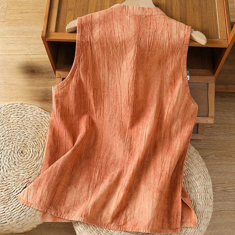 Gilet sans manches en coton pour femme, motif rétro à boutons grenouilles et Buddha Stones - image 3