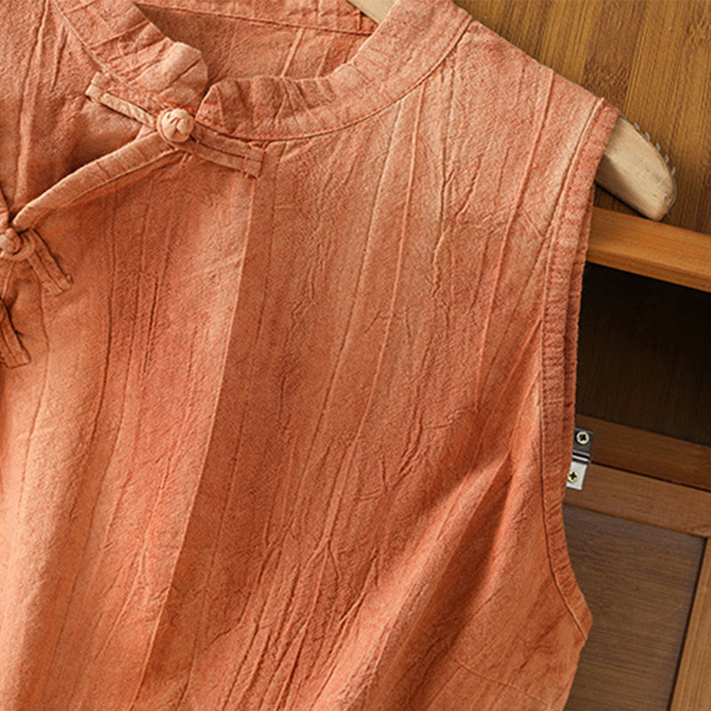 Gilet sans manches en coton pour femme, motif rétro à boutons grenouilles et Buddha Stones - image 5