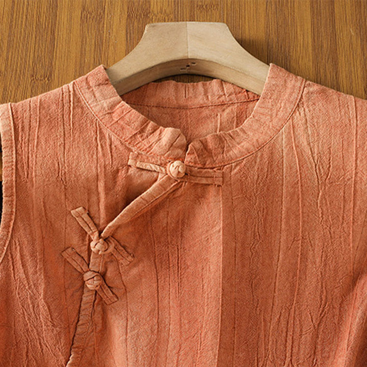 Gilet sans manches en coton pour femme, motif rétro à boutons grenouilles et Buddha Stones - image 3