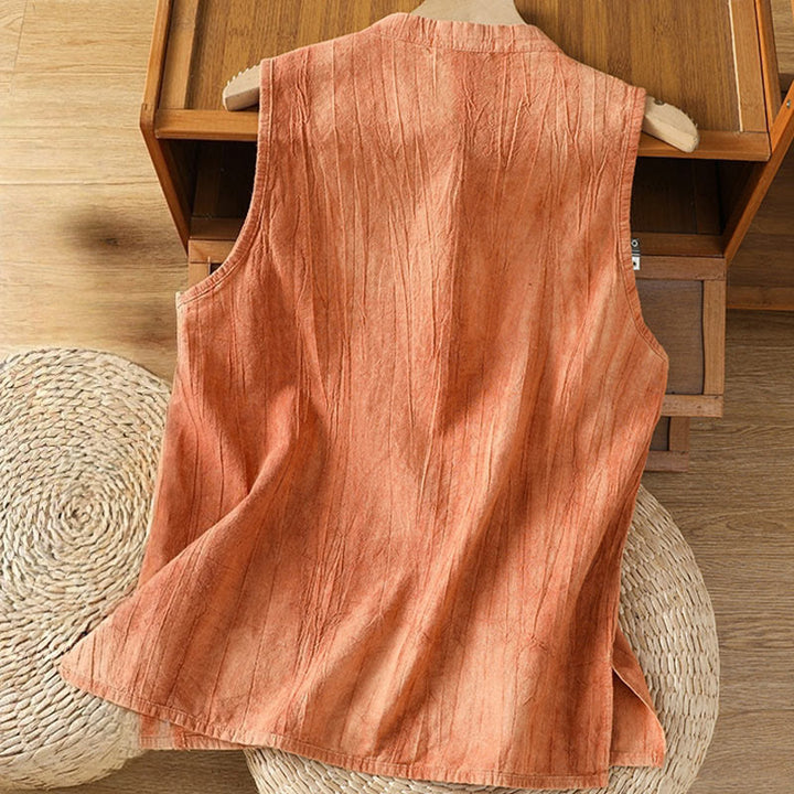 Gilet sans manches en coton pour femme, motif rétro à boutons grenouilles et Buddha Stones - image 2