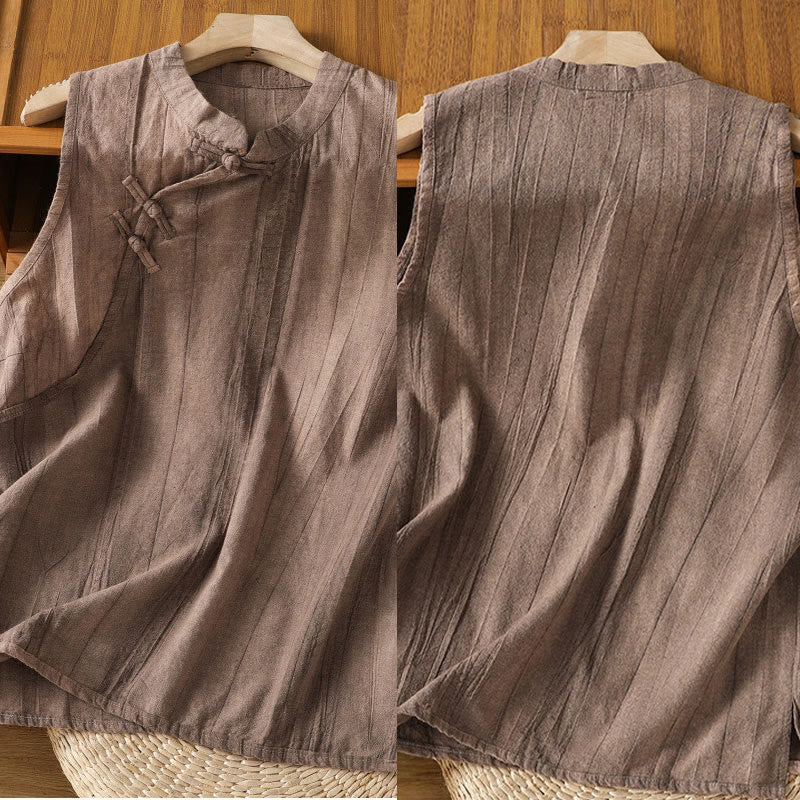 Gilet sans manches en coton pour femme, motif rétro à boutons grenouilles et Buddha Stones - image 13