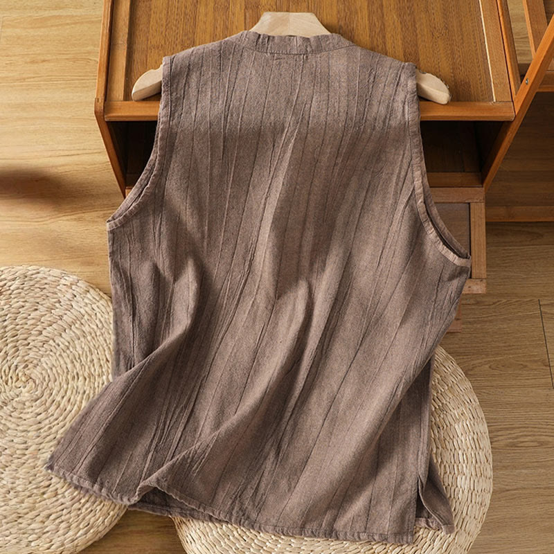 Gilet sans manches en coton pour femme, motif rétro à boutons grenouilles et Buddha Stones - image 12