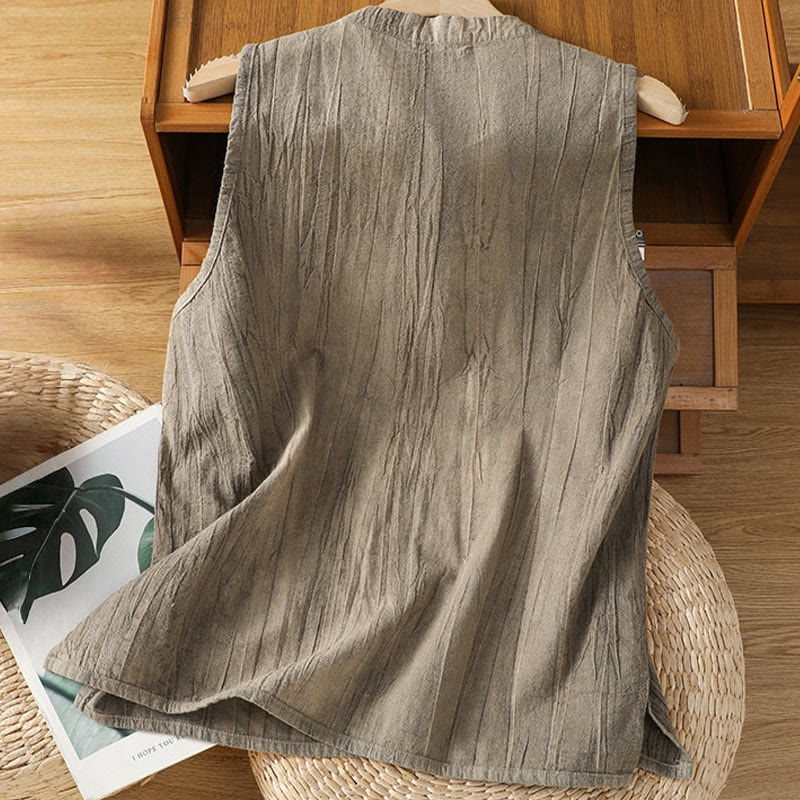 Gilet sans manches en coton pour femme, motif rétro à boutons grenouilles et Buddha Stones - image 19