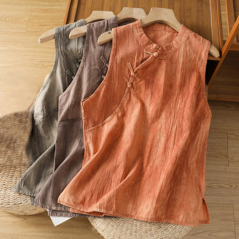 Gilet sans manches en coton pour femme, motif rétro à boutons grenouilles et Buddha Stones - image 1