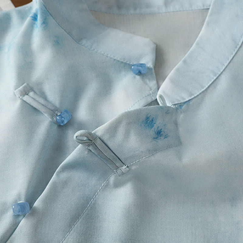 Chemise sans manches bleu clair à boutons grenouille Buddha Stones pour femme - image 7