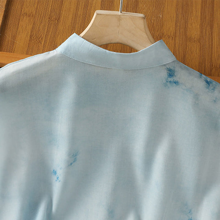 Chemise sans manches bleu clair à boutons grenouille Buddha Stones pour femme - image 4