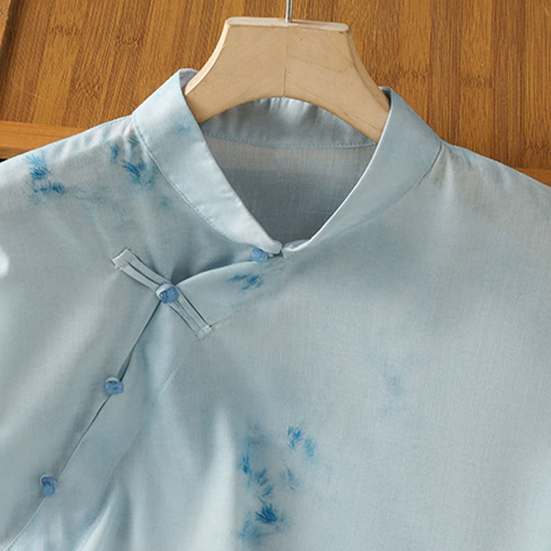 Chemise sans manches bleu clair à boutons grenouille Buddha Stones pour femme - image 3