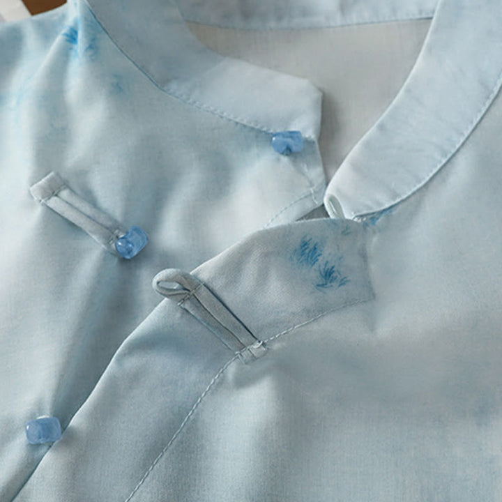 Chemise sans manches bleu clair à boutons grenouille Buddha Stones pour femme - image 6