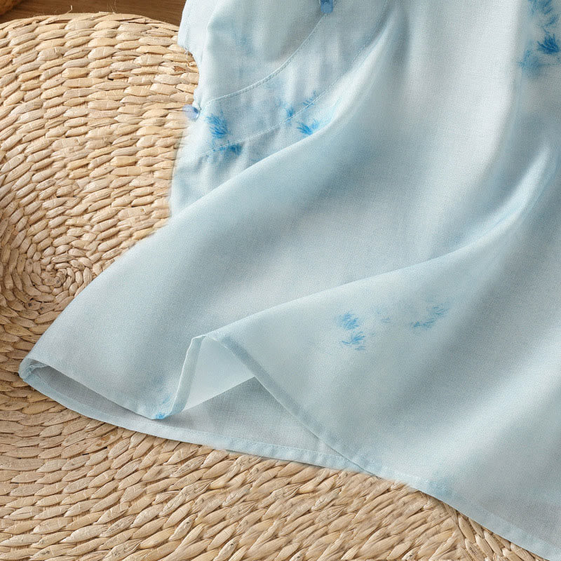 Chemise sans manches bleu clair à boutons grenouille Buddha Stones pour femme - image 10