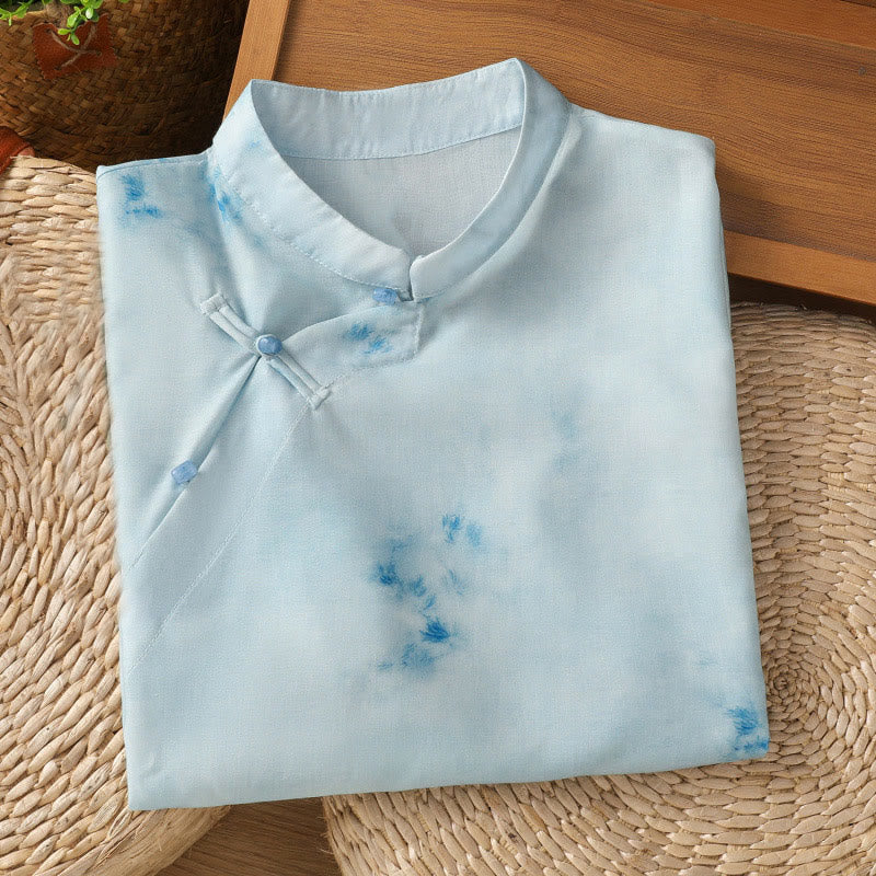 Chemise sans manches bleu clair à boutons grenouille Buddha Stones pour femme - image 2