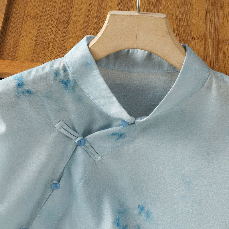 Chemise sans manches bleu clair à boutons grenouille Buddha Stones pour femme - image 5