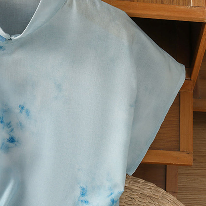 Chemise sans manches bleu clair à boutons grenouille Buddha Stones pour femme - image 8
