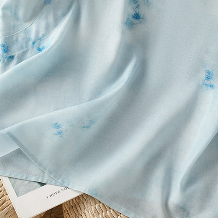 Chemise sans manches bleu clair à boutons grenouille Buddha Stones pour femme - image 9