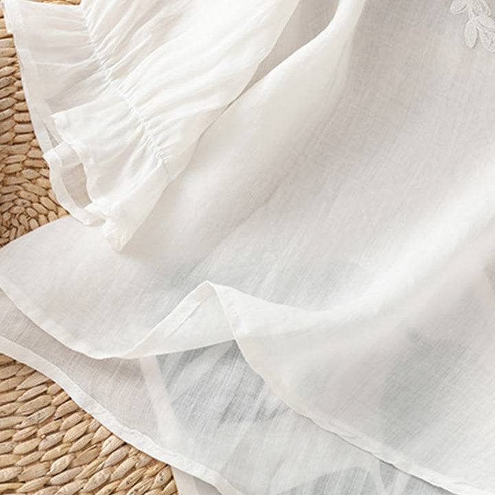 Chemise en coton pour femme, col ras du cou, manches trois-quarts, broderie de fleurs et de Buddha Stones - image 15