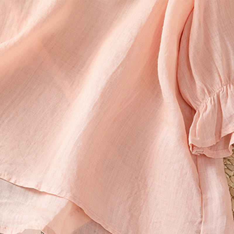 Chemise en coton pour femme, col ras du cou, manches trois-quarts, broderie de fleurs et de Buddha Stones - image 21