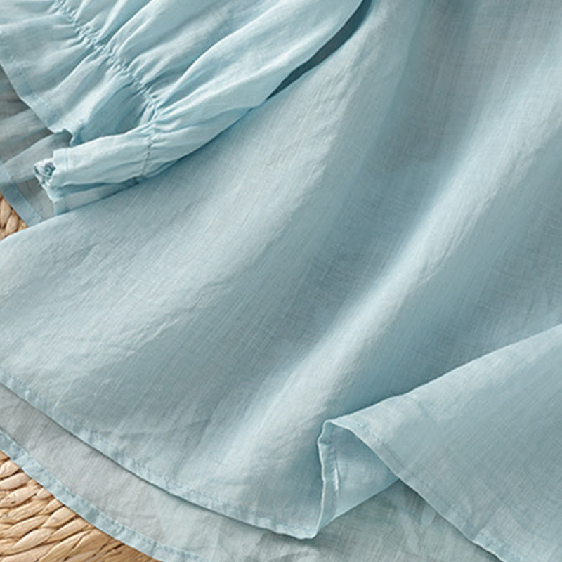 Chemise en coton pour femme, col ras du cou, manches trois-quarts, broderie de fleurs et de Buddha Stones - image 32