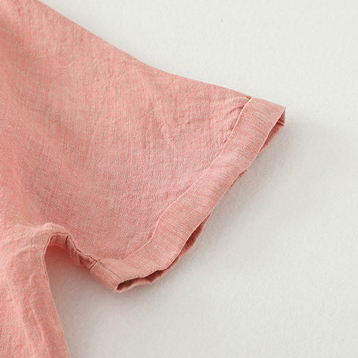 Chemise décontractée à manches mi-longues en coton et lin pour femme avec boutons unis et motif Buddha Stones - image 14