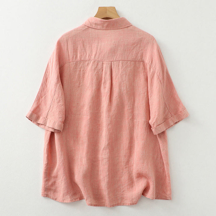 Chemise décontractée à manches mi-longues en coton et lin pour femme avec boutons unis et motif Buddha Stones - image 10