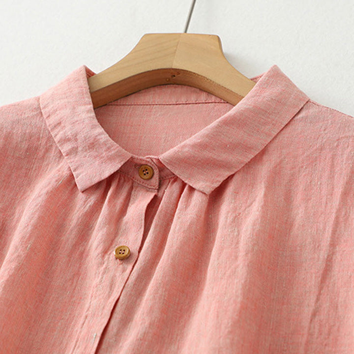 Chemise décontractée à manches mi-longues en coton et lin pour femme avec boutons unis et motif Buddha Stones - image 11
