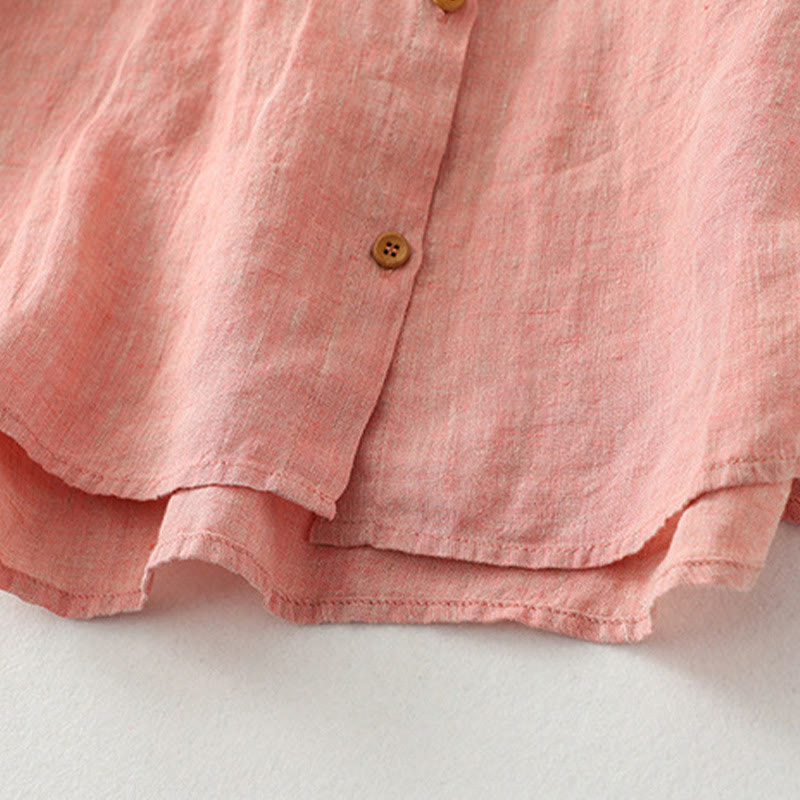 Chemise décontractée à manches mi-longues en coton et lin pour femme avec boutons unis et motif Buddha Stones - image 15