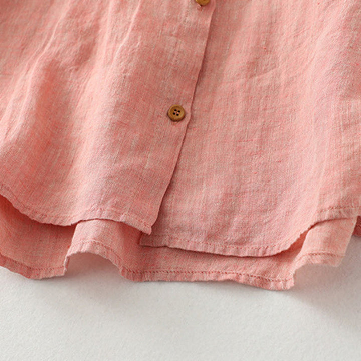 Chemise décontractée à manches mi-longues en coton et lin pour femme avec boutons unis et motif Buddha Stones - image 15