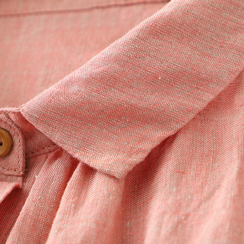 Chemise décontractée à manches mi-longues en coton et lin pour femme avec boutons unis et motif Buddha Stones - image 12