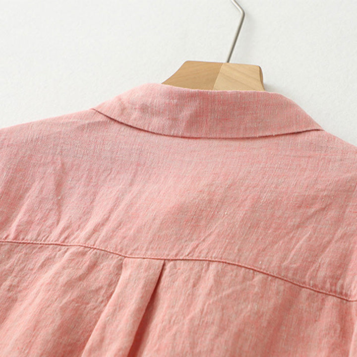 Chemise décontractée à manches mi-longues en coton et lin pour femme avec boutons unis et motif Buddha Stones - image 12