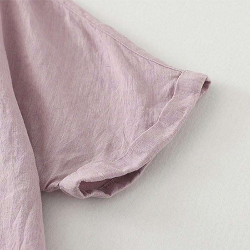 Chemise décontractée à manches mi-longues en coton et lin pour femme avec boutons unis et motif Buddha Stones - image 5